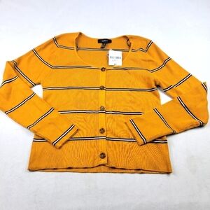 NWT Forever 21 ribbed mustard yellow stripe low neck button down cardigan